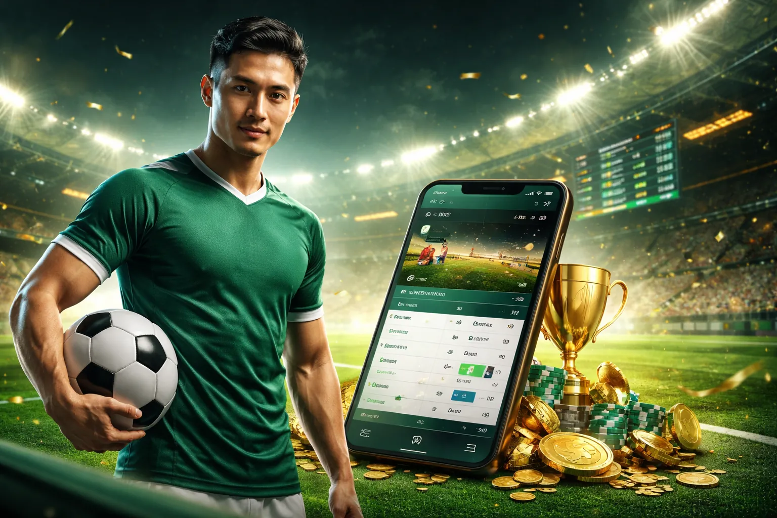 Sân vận động bóng đá lớn với logo fbet88